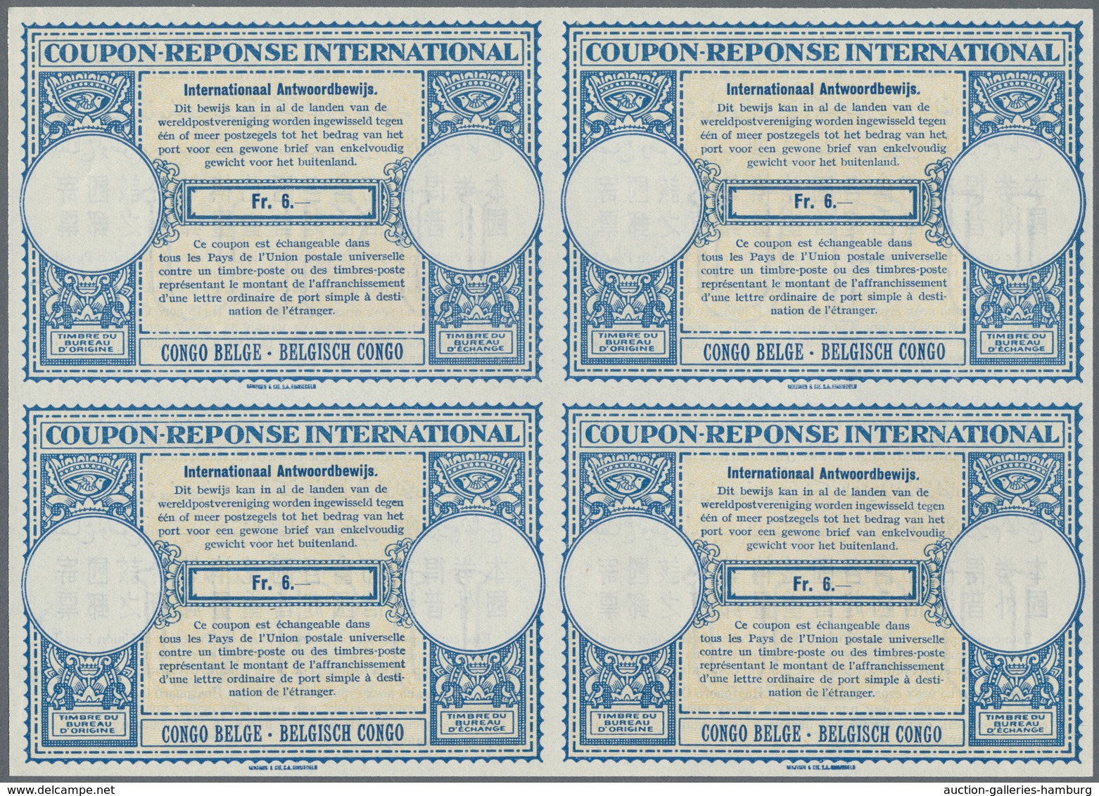 Belgisch-Kongo: 1950/1953. Lot Of 2 Different Intl. Reply Coupons (London Type) Each In An Unused Bl - Other & Unclassified