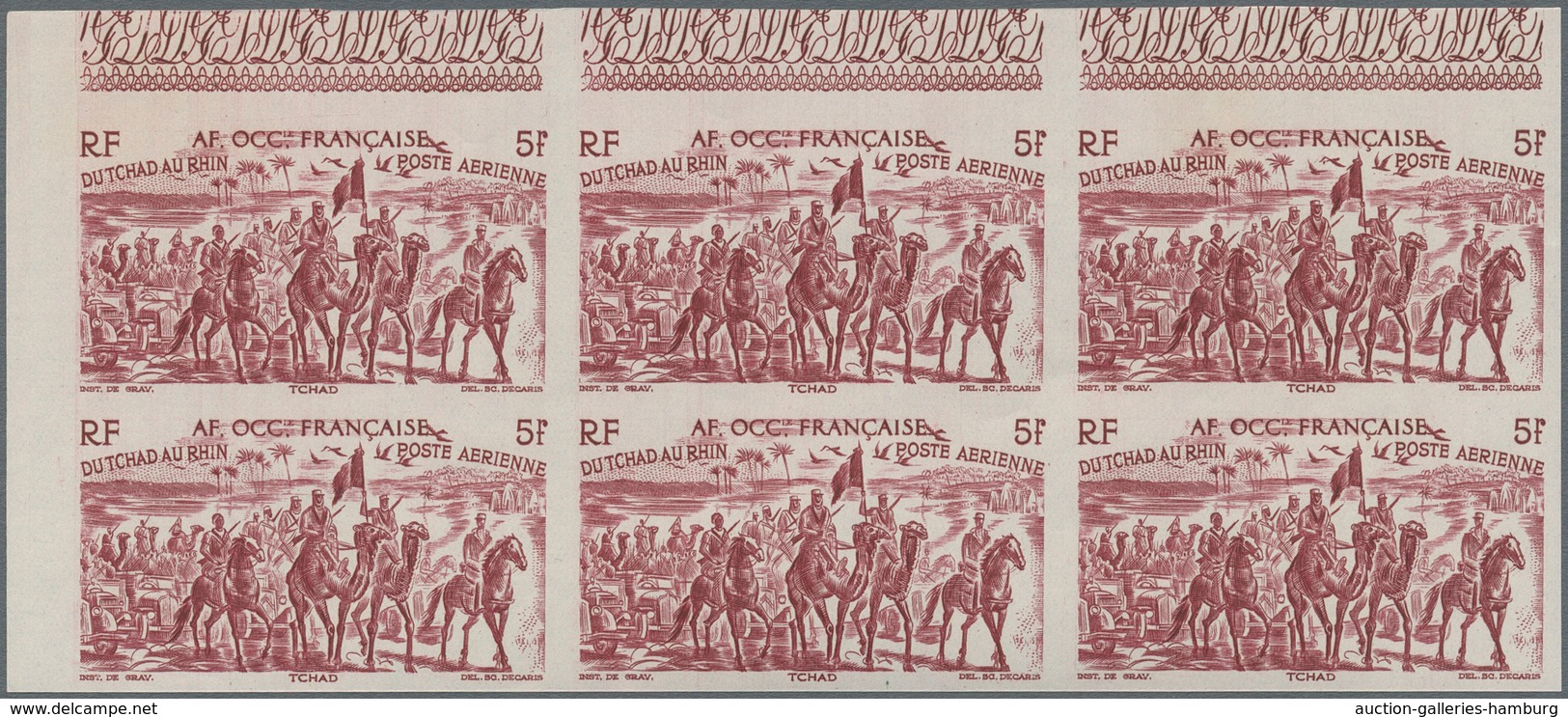 Französisch-Westafrika: 1946, Du Chad Au Rhin, 5fr.-50fr., Complete Set Of Six Values In Imperforate - Other & Unclassified