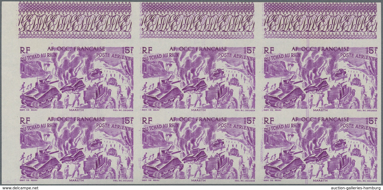 Französisch-Westafrika: 1946, Du Chad Au Rhin, 5fr.-50fr., Complete Set Of Six Values In Imperforate - Sonstige & Ohne Zuordnung