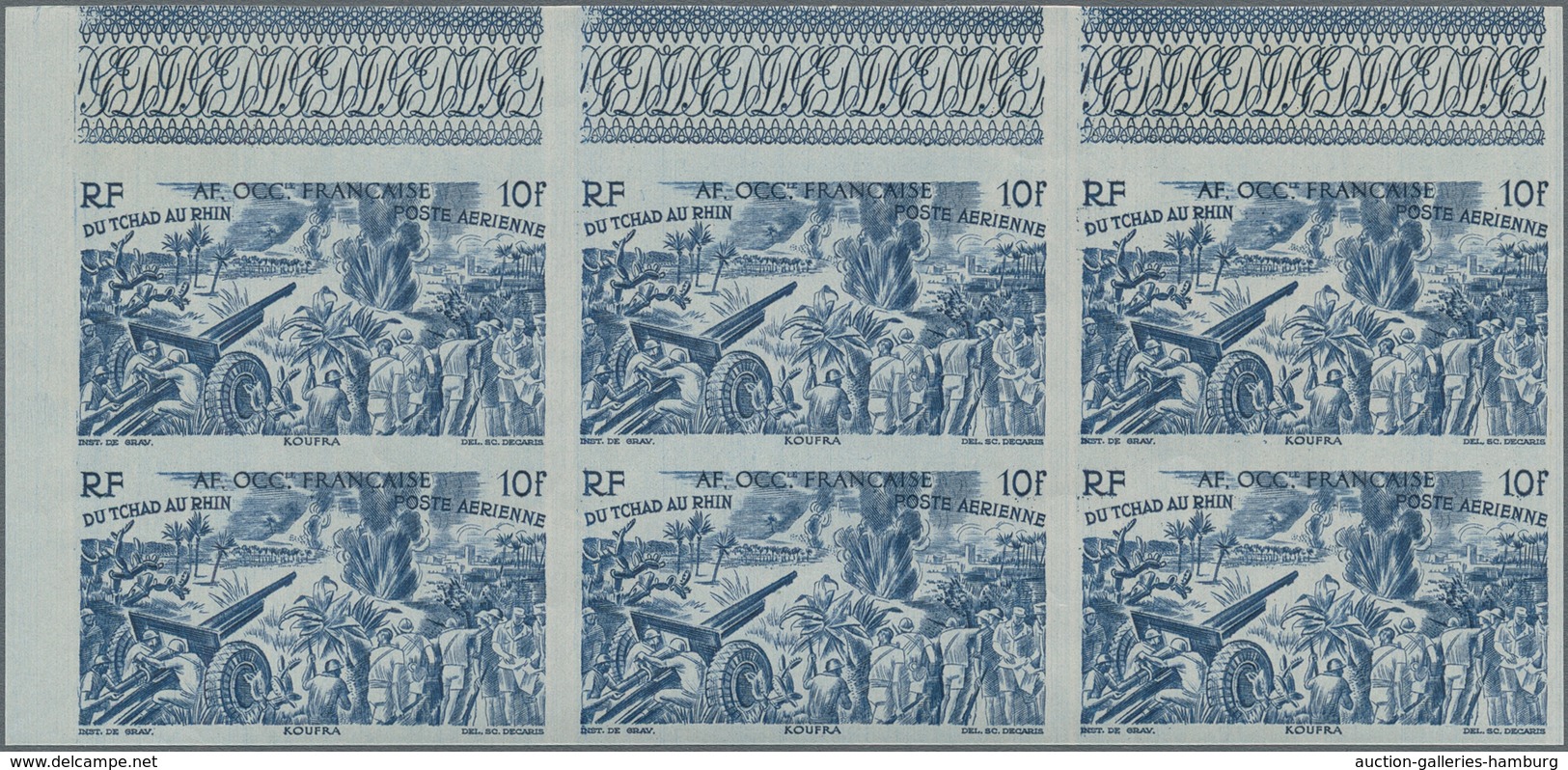 Französisch-Westafrika: 1946, Du Chad au Rhin, 5fr.-50fr., complete set of six values in imperforate