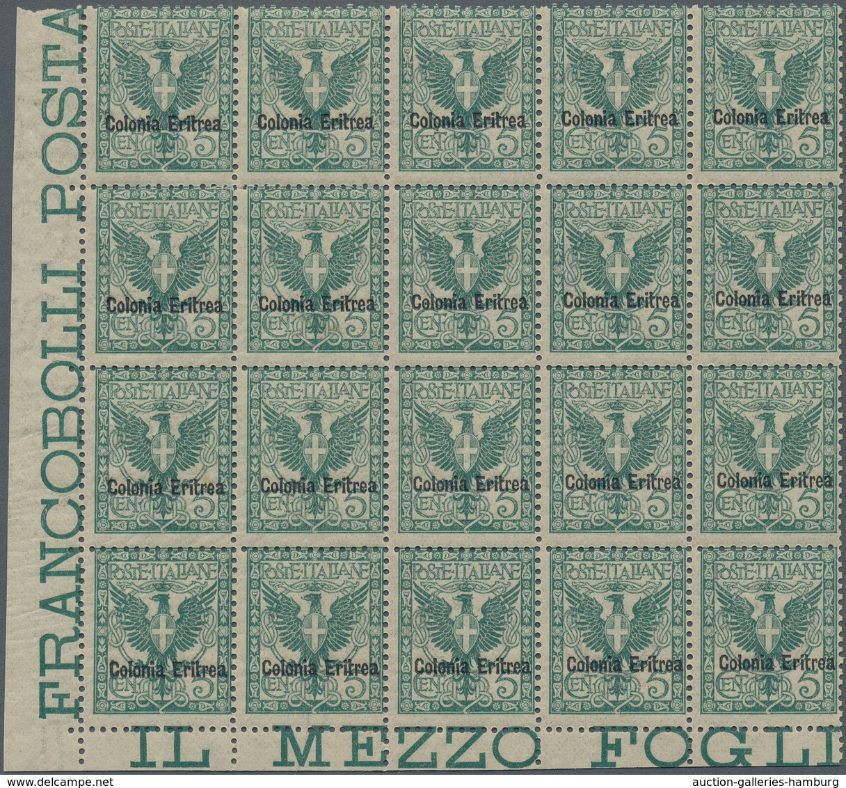 Italienisch-Eritrea: 1903, Italy Coat Of Arms 5c. Green With Horiz. Black Opt. ‚Colonia Eritrea‘ In - Eritrea