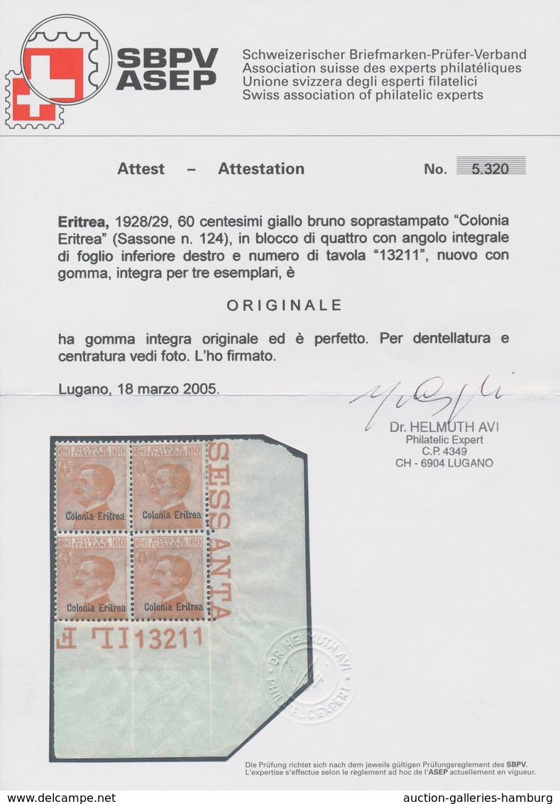 Italienisch-Eritrea: 1929, Victor Emanuel III. 60c. Brown-orange With Opt. 'Colonia Eritrea' Block O - Erythrée