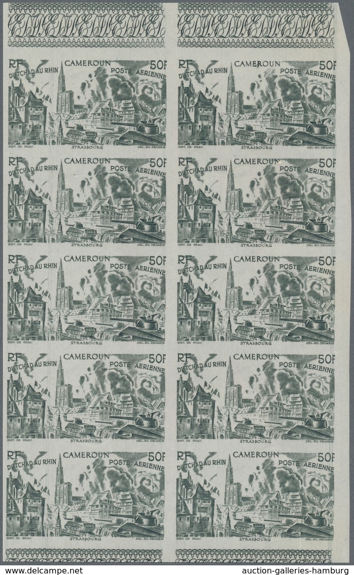 Kamerun: 1946, From Tchad To Rhine Complete Set Of Six In IMPERFORATE Blocks Of Ten, Mint Never Hing - Cameroon (1960-...)