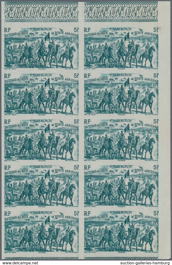 Kamerun: 1946, From Tchad To Rhine Complete Set Of Six In IMPERFORATE Blocks Of Ten, Mint Never Hing - Kamerun (1960-...)