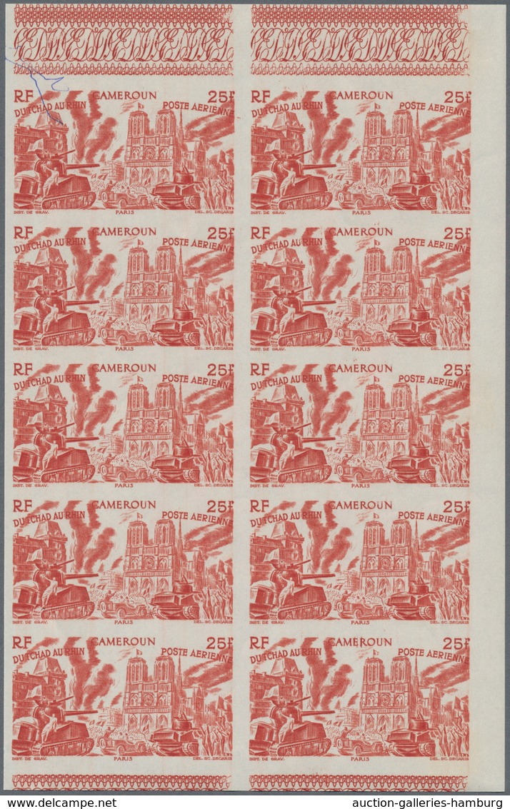 Kamerun: 1946, From Tchad To Rhine Complete Set Of Six In IMPERFORATE Blocks Of Ten, Mint Never Hing - Kamerun (1960-...)
