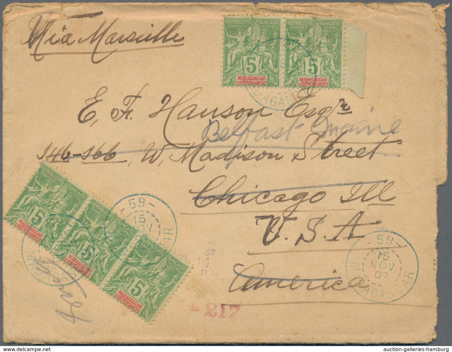 Madagaskar: 1907 Letter With Contents Of Maevatanana With The Right Postal Rate Of 5x5 Cent. Red On - Sonstige & Ohne Zuordnung