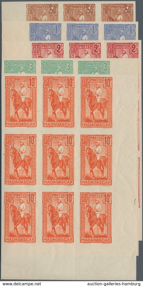 Madagaskar: 1931, Gouverneur Gallieni Definitives Complete Set Of Five In IMPERFORATE Blocks Of Nine - Sonstige & Ohne Zuordnung