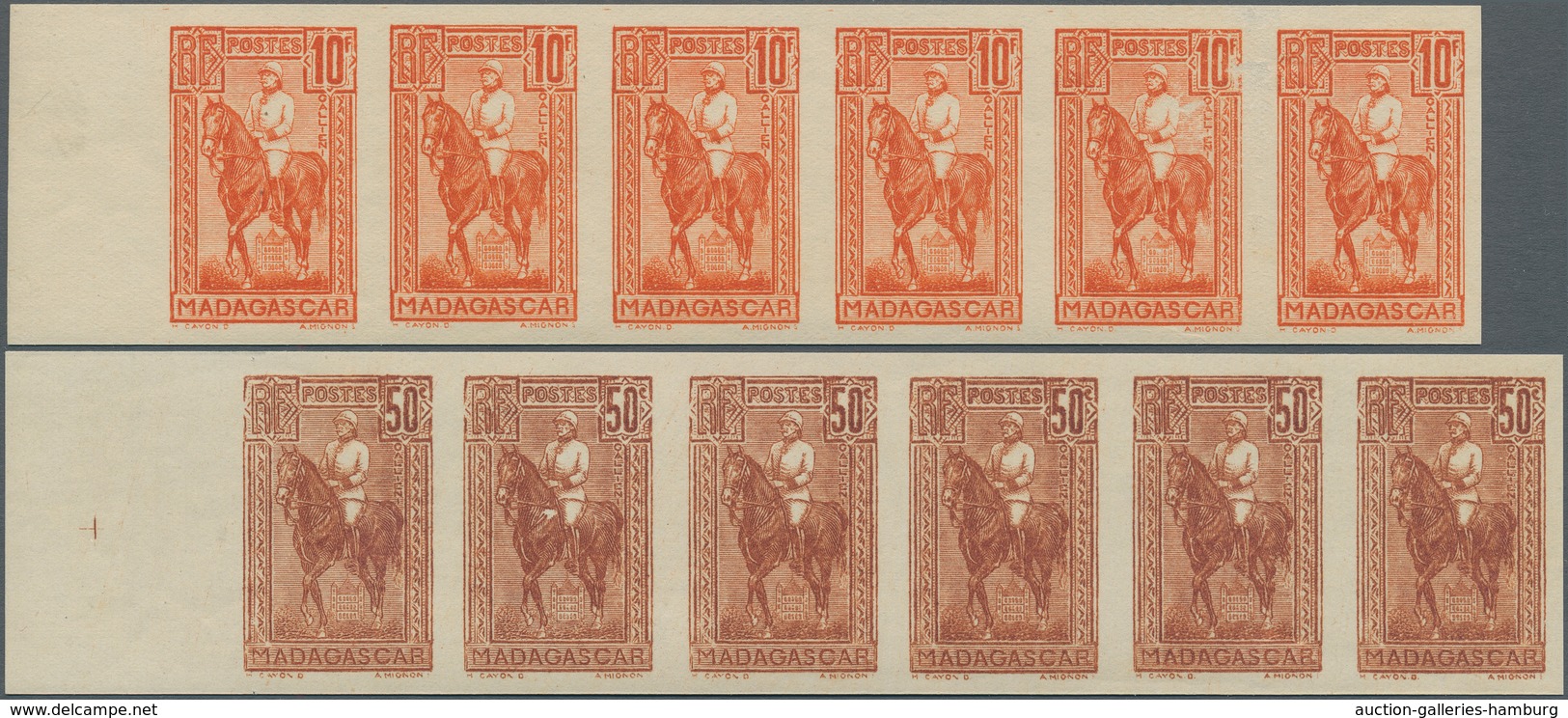 Madagaskar: 1931, Definitives "General Gallieni", 1c.-10fr., Five Values Complete In Imperforate Lef - Other & Unclassified