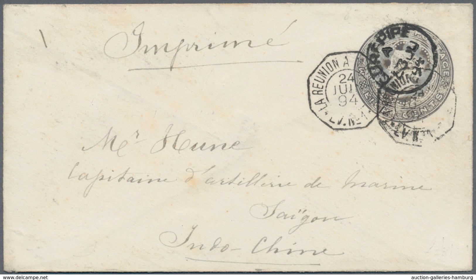 Mauritius: 1894.  8c Dark Grey Postal Stationery Envelope, Cancelled Curepipe A Inverted 7 3 JU 94 A - Mauritius (...-1967)