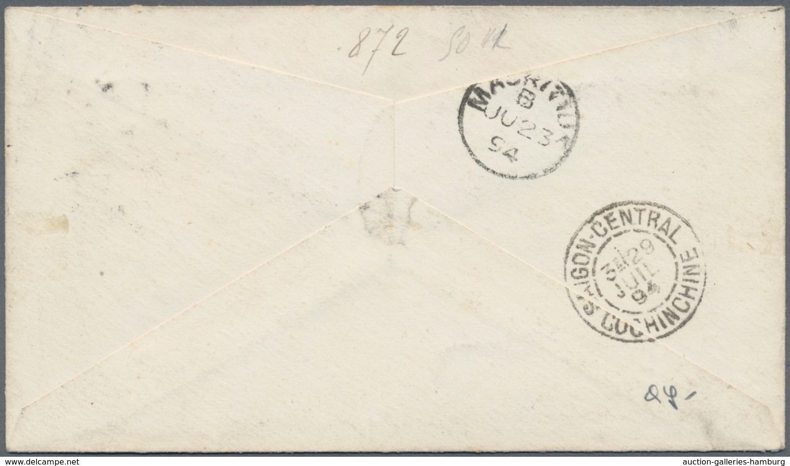 Mauritius: 1894.  8c Dark Grey Postal Stationery Envelope, Cancelled Curepipe A Inverted 7 3 JU 94 A - Mauritius (...-1967)