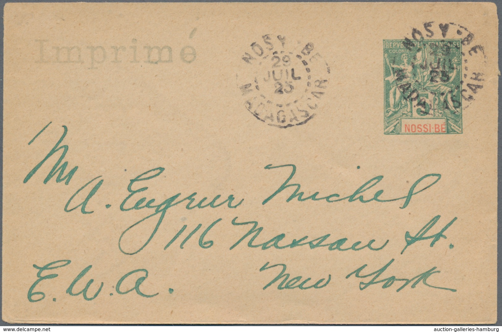 Nossi-Be: 1892 Backside Uprated Postal Stationery Envelope Sent 1923 As Printed Matter From Nosy-Bé - Other & Unclassified