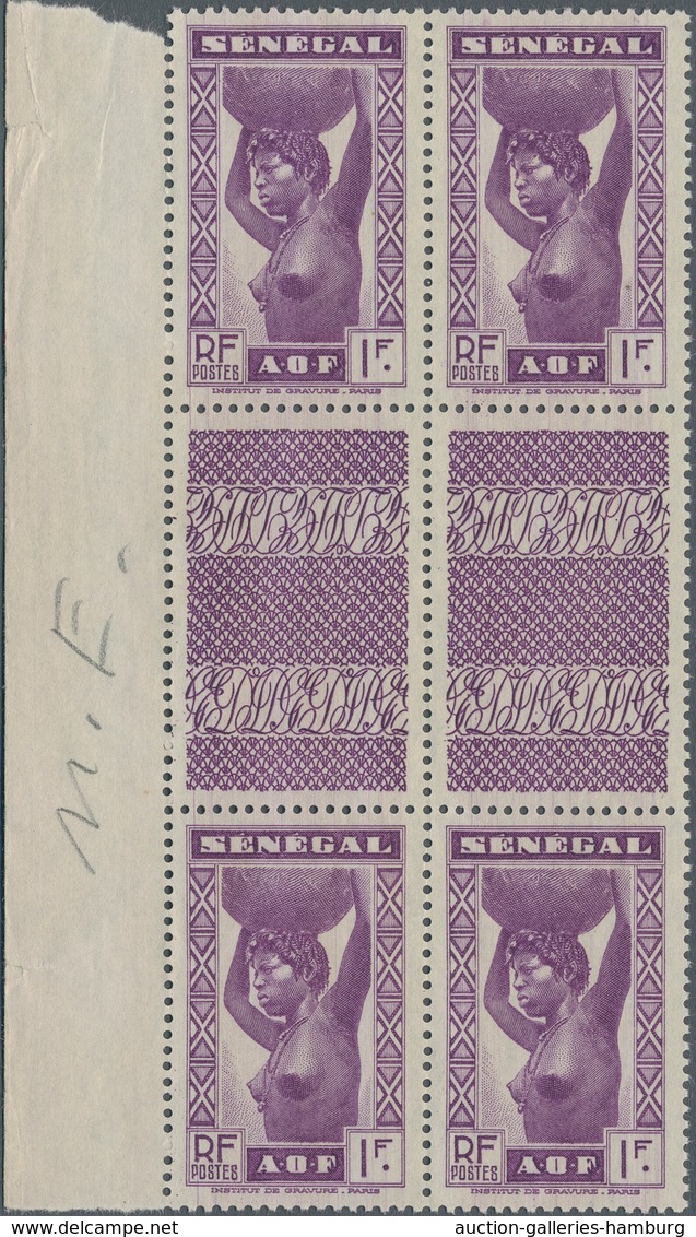 Senegal: 1938, Definitives "Senegalese Woman", Not Issued 1fr. Violet As Marginal Gutter Block Of Fo - Senegal (1960-...)