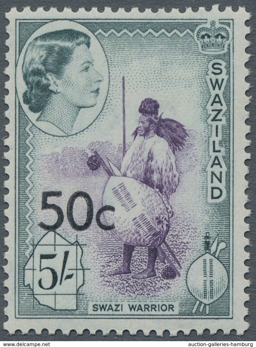 Swaziland: 1961, Surcharge New Currency, 50c. On 5s. In Scarce Type III; Mint Never Hinged In Very F - Swasiland (...-1967)