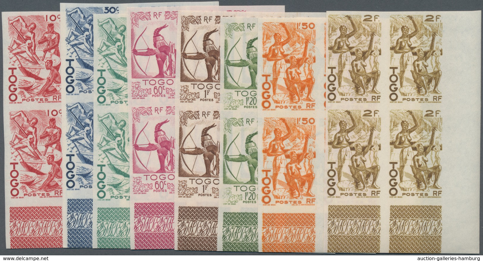 Togo: 1947, Defintives "Views Of Togo", 10c.-25fr., Complete Set Of 18 Values In Imperforate Margina - Togo (1960-...)