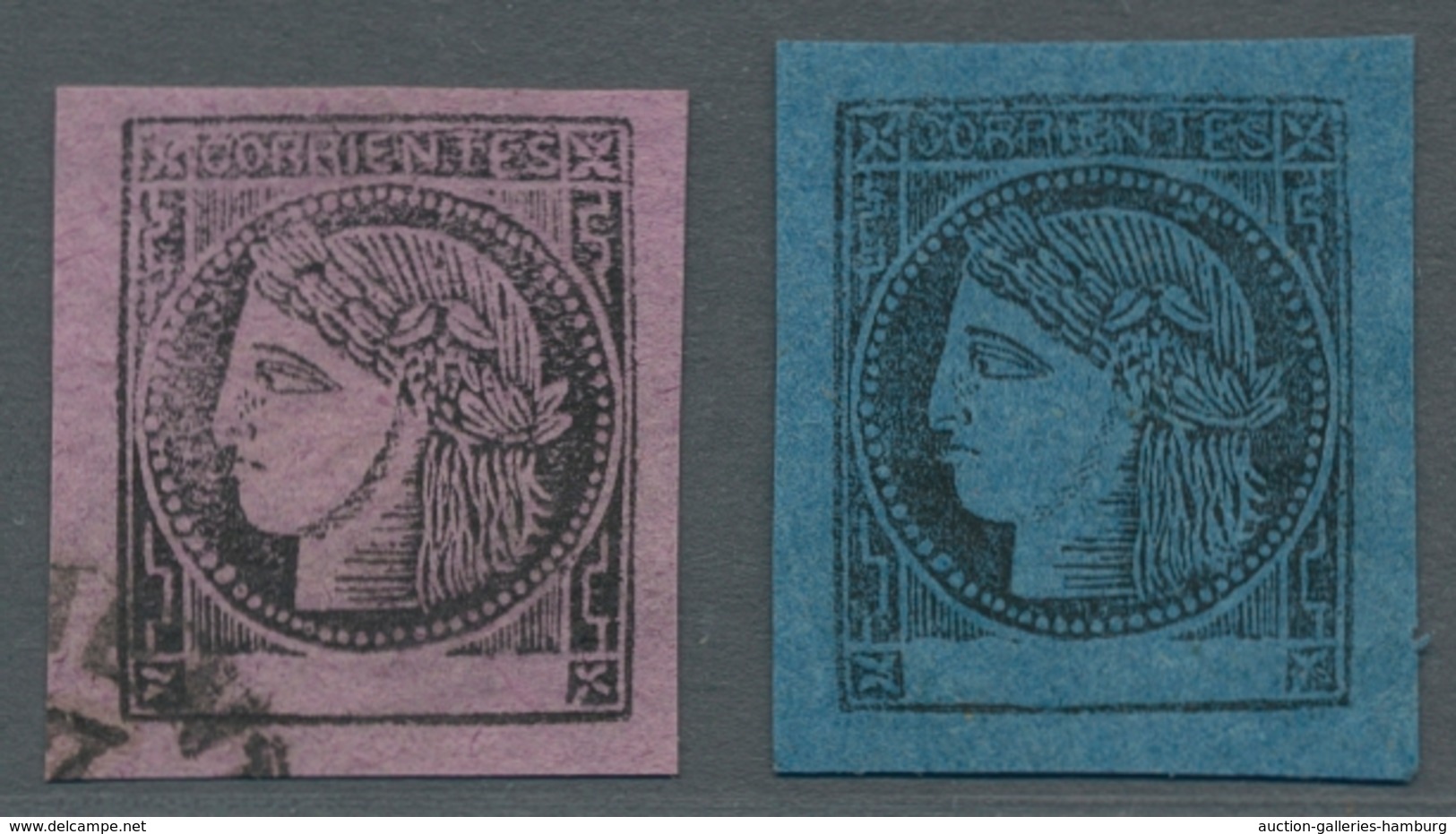 Argentinien - Provinzen: Corrientes: 1860, 3 C. Blue Without Gum A Little Thin And 3 C. Rose Used In - Corrientes (1856-1880)