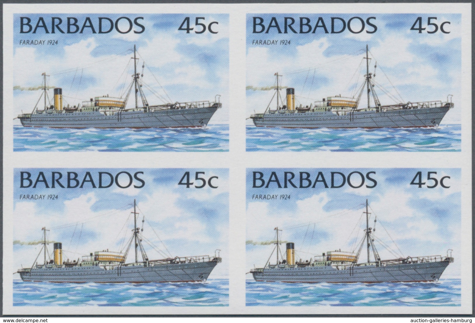 Barbados: 1994/1999. IMPERFORATE Block Of 4 (type I Without Year) For The 45c Value Of The Definitiv - Barbados (1966-...)