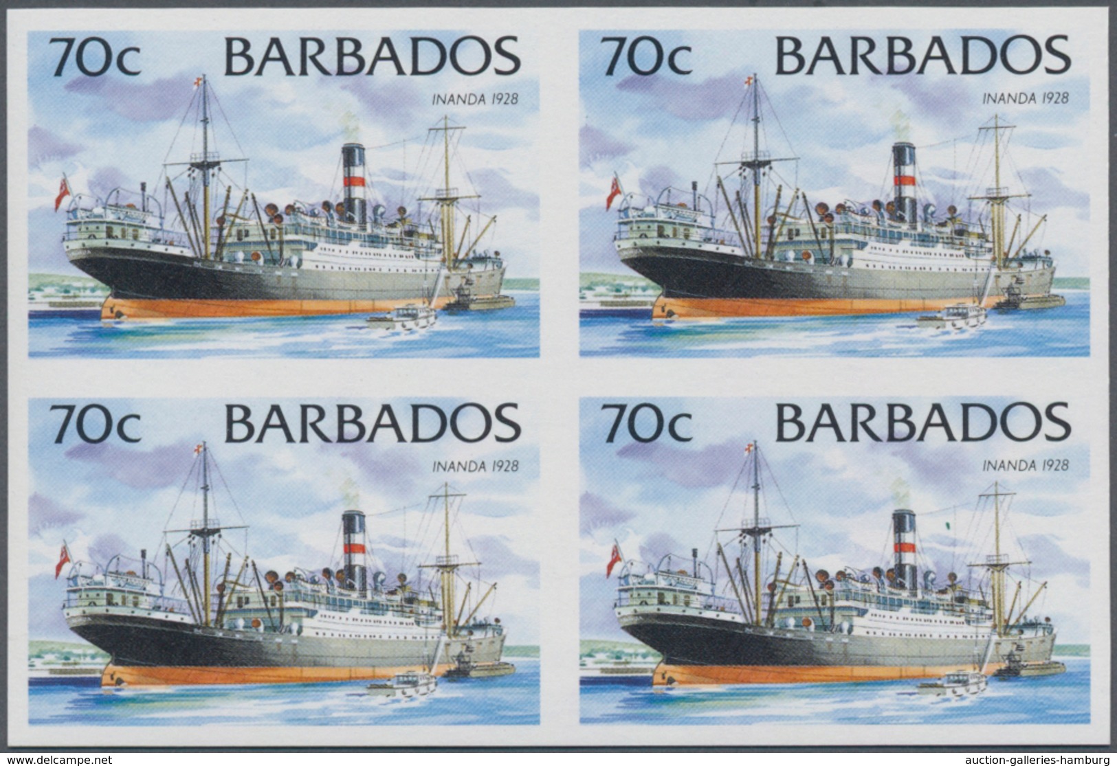 Barbados: 1994/1999. IMPERFORATE Block Of 4 (type I Without Year) For The 70c Value Of The Definitiv - Barbados (1966-...)