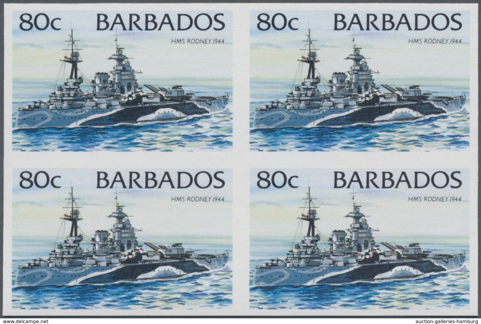 Barbados: 1994/1999. IMPERFORATE Block Of 4 (type I Without Year) For The 80c Value Of The Definitiv - Barbados (1966-...)