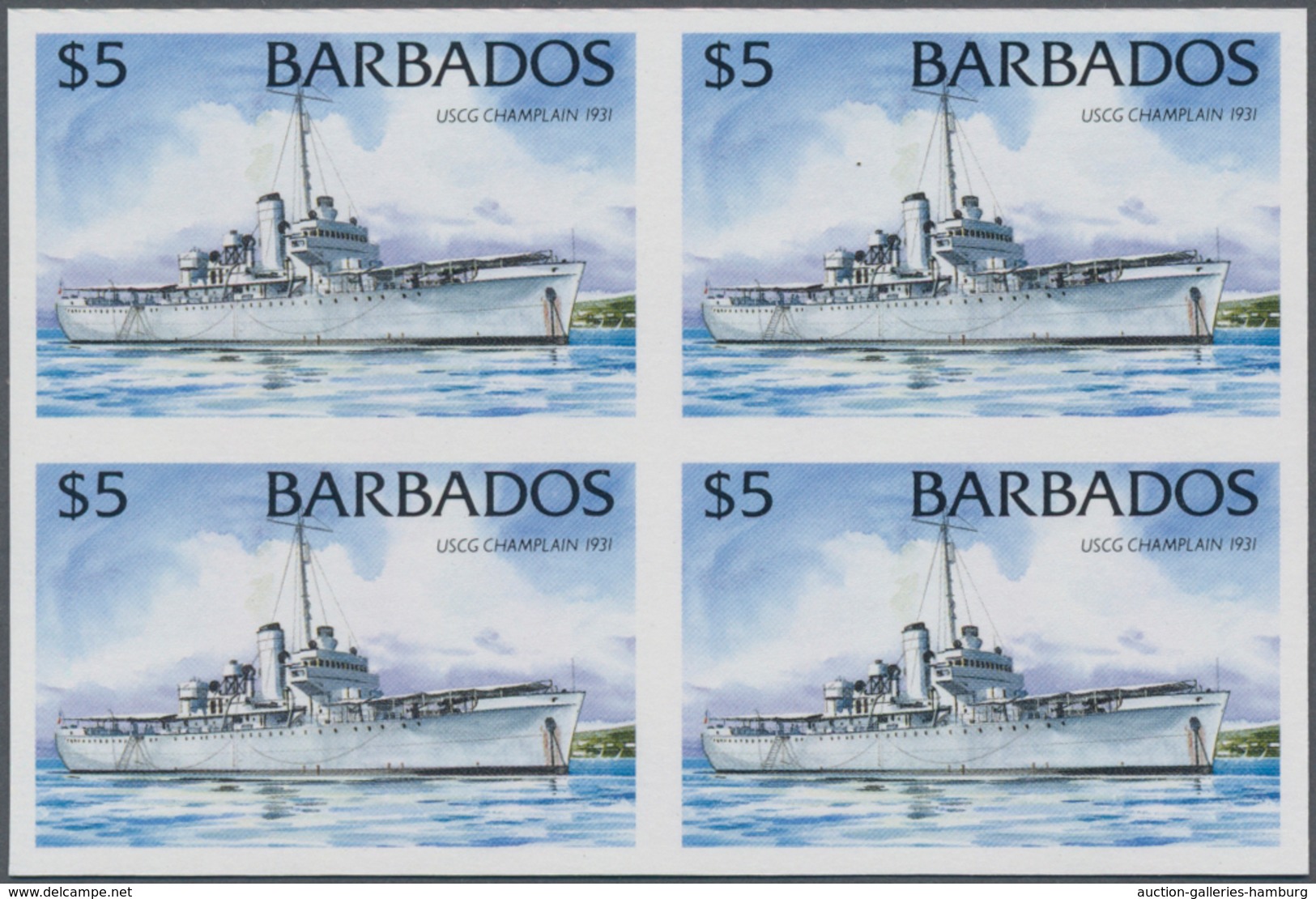Barbados: 1994/1999. IMPERFORATE Block Of 4 (type I Without Year) For The $5 Value Of The Definitive - Barbados (1966-...)