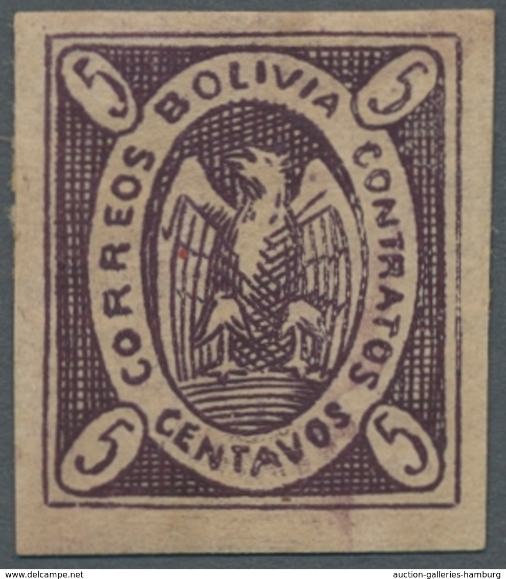 Bolivien: 1868; Freimarke "Condor Im Oval" 5 C. Violett Ungebraucht Mit Originalgummierung; Farbfris - Bolivia