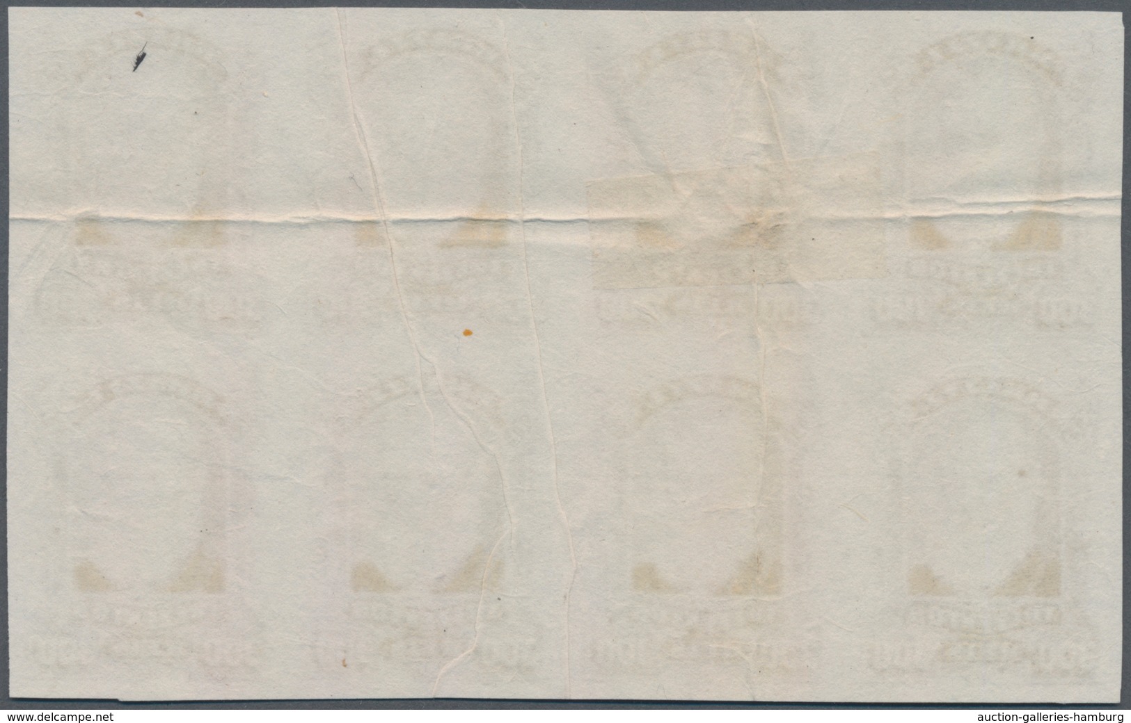 Brasilien: 1878-79, 300 R. Bister Imperf Block Of Eight On White Wove Paper, Two Vertical Crease, Ve - Other & Unclassified