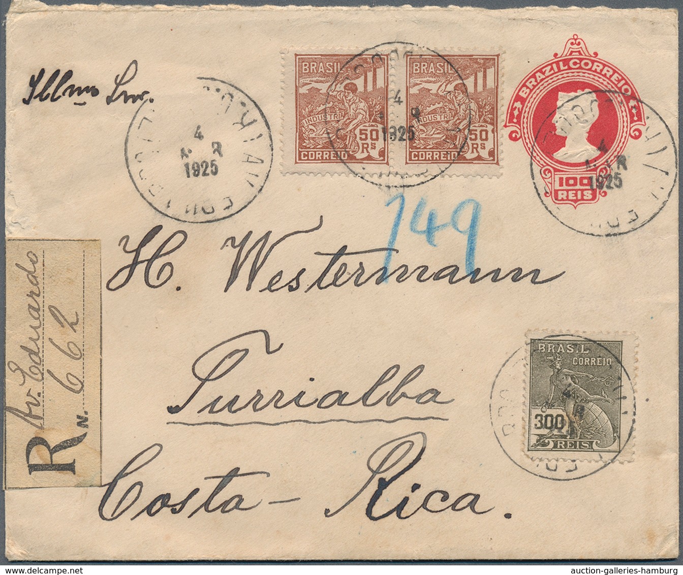 Brasilien - Ganzsachen: 1912, Stationary Reply Card 50 R./50 R. Red, Uprated With 50 R. Green Comple - Ganzsachen