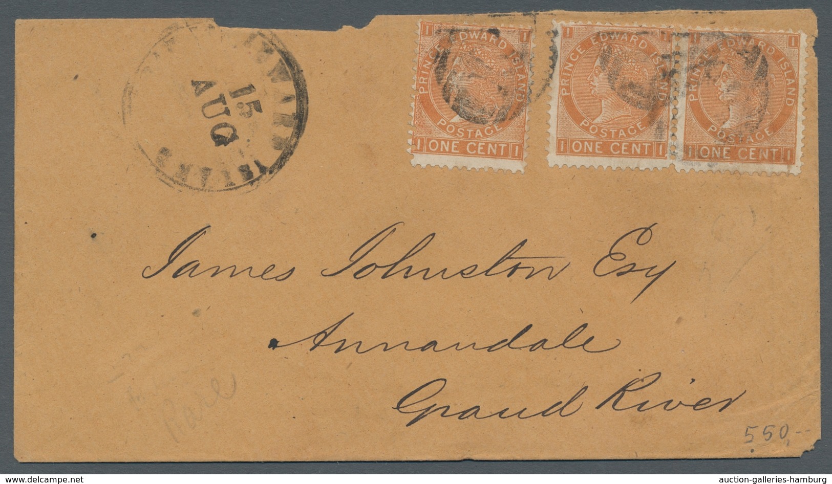 Canada: 1862; 1 Cent Braunorange (St. Gibbons No. 6) -- Drei Farbfrische Exemplare Auf Brief Nach Gr - Covers & Documents