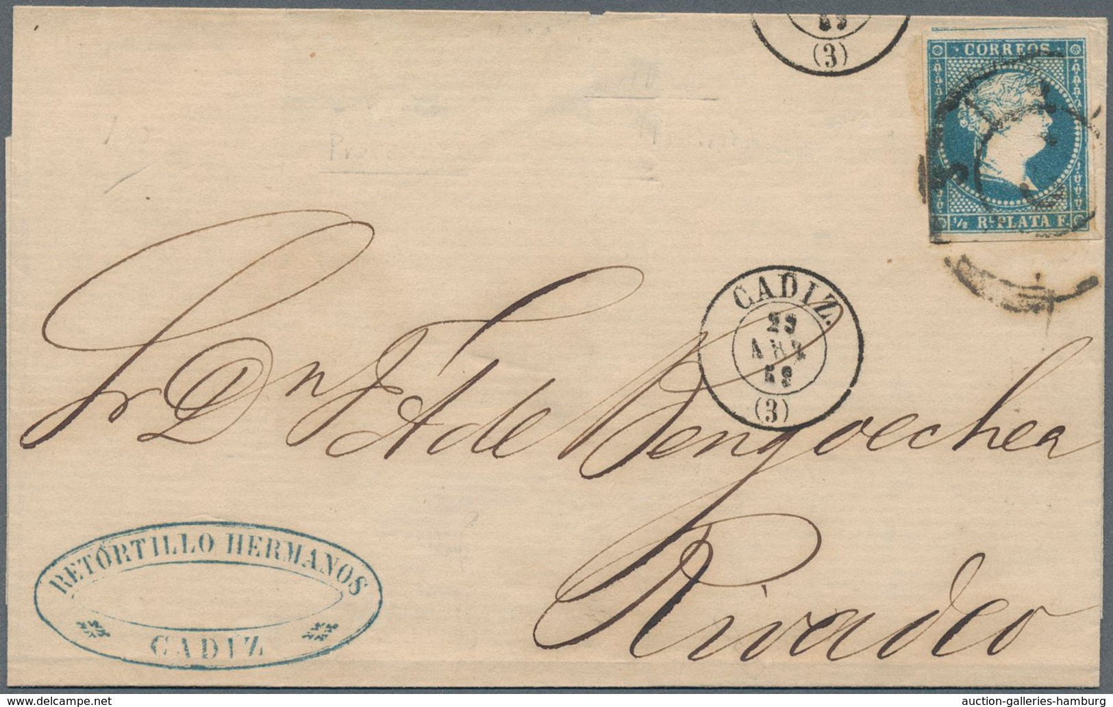 Cuba: 1857, Isabella II ½ R Blue Without Watermark, Good/wide Margins On Folded Envelope Sent From H - Sonstige & Ohne Zuordnung