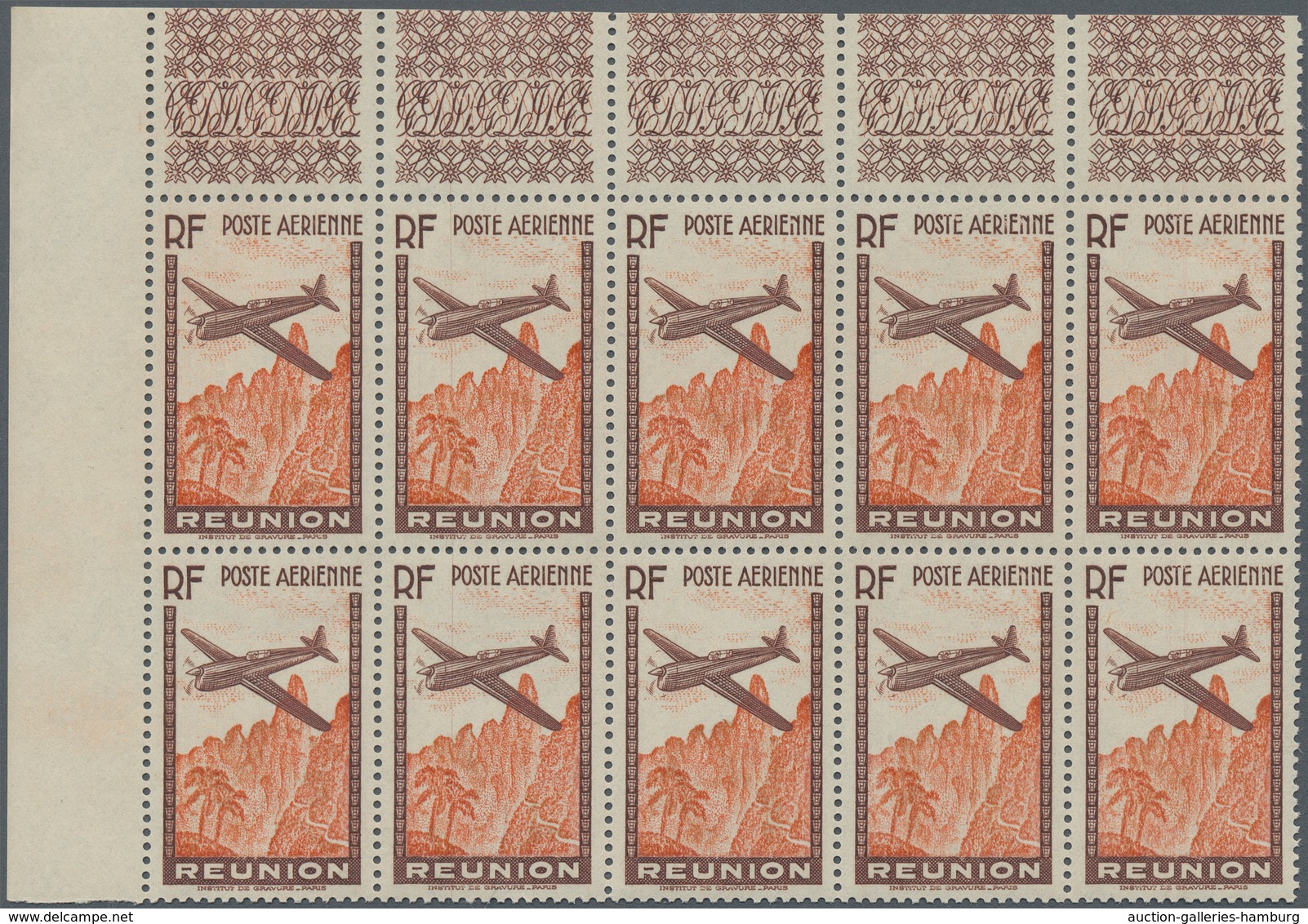 Reunion: 1938, Airmail Issue ‚airplane Over Mountains‘ (6.65fr.) Brown/red With MISSING DENOMINATION - Unused Stamps