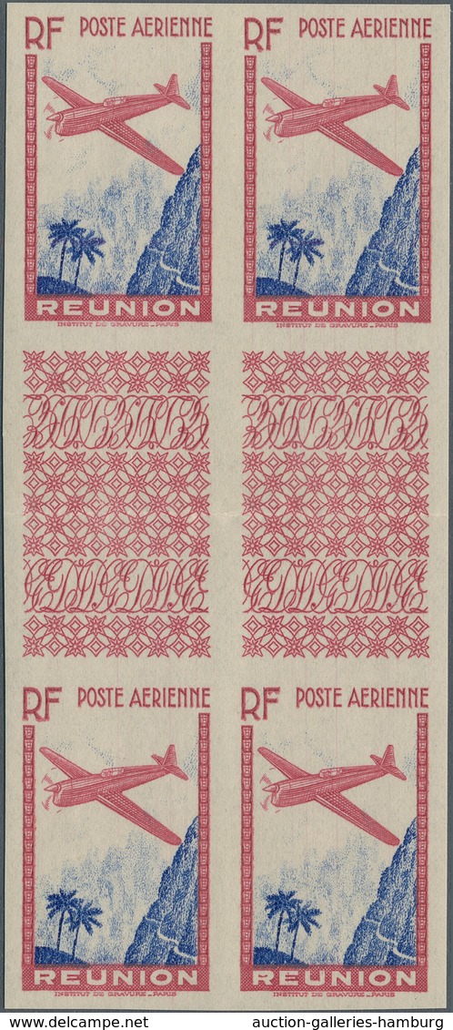 Reunion: 1938, Airmails 9.65fr. Carmine/ultramarine, Imperforate Gutter Block Of Four Without Value, - Unused Stamps