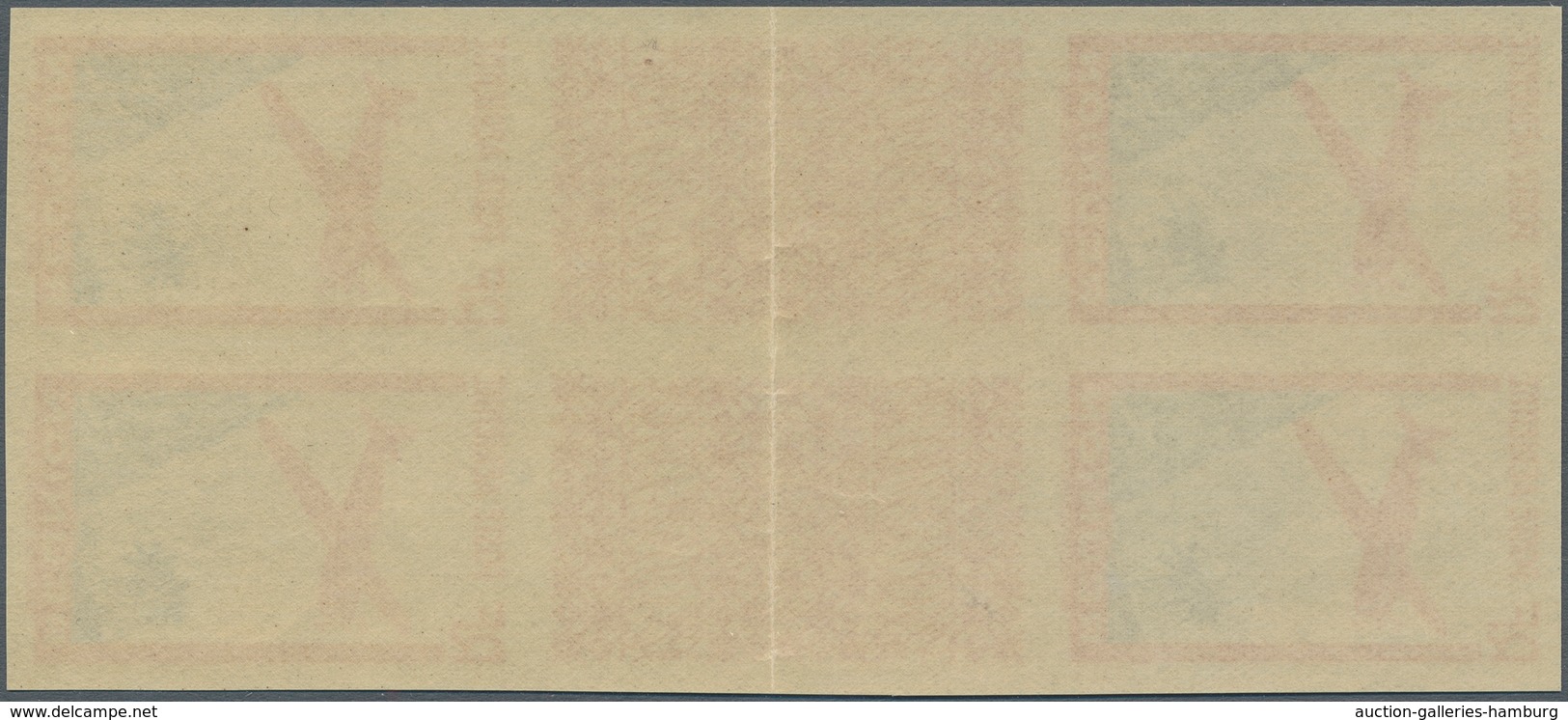 Reunion: 1938, Airmails 9.65fr. Carmine/ultramarine, Imperforate Gutter Block Of Four Without Value, - Unused Stamps