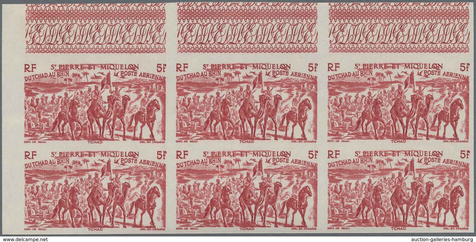 St. Pierre Und Miquelon: 1946, Du Chad Au Rhin, 5fr.-50fr., Complete Set Of Six Values In Imperforat - Sonstige & Ohne Zuordnung