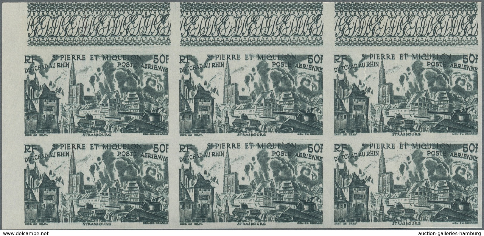 St. Pierre und Miquelon: 1946, Du Chad au Rhin, 5fr.-50fr., complete set of six values in imperforat