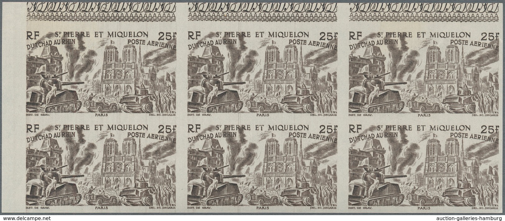 St. Pierre und Miquelon: 1946, Du Chad au Rhin, 5fr.-50fr., complete set of six values in imperforat