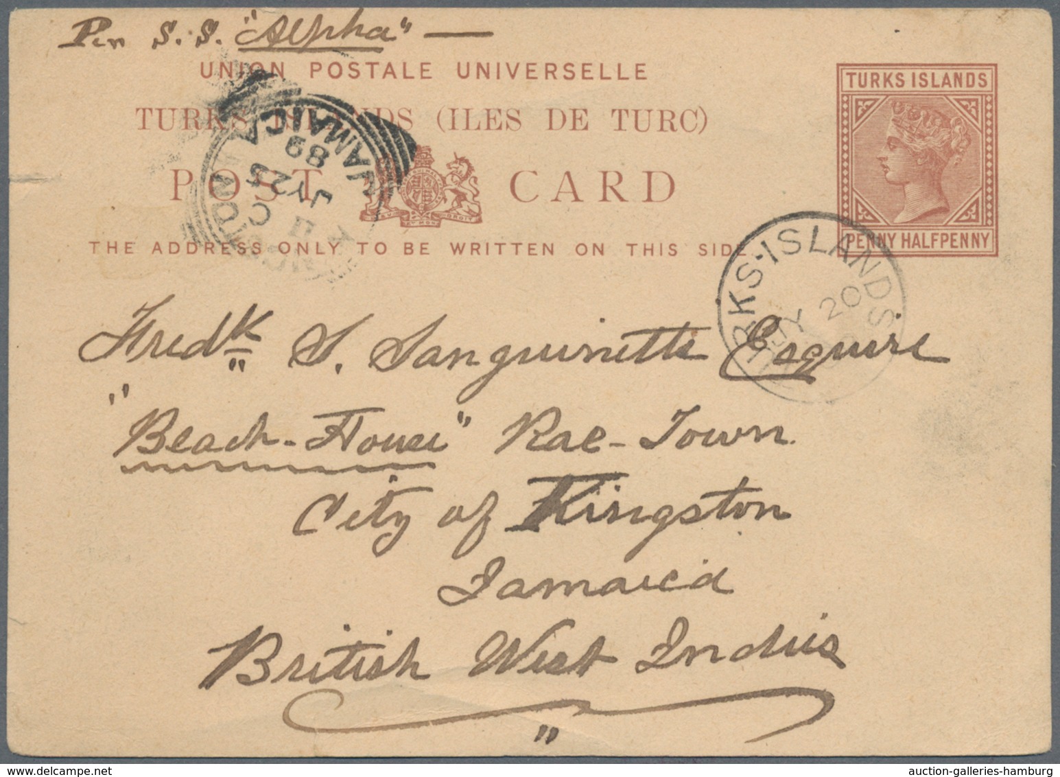 Turks- Und Caicos-Inseln: 1889, Penny Half Penny Brown Postal Stationery Card Tied By Circle Cancel - Turks & Caicos