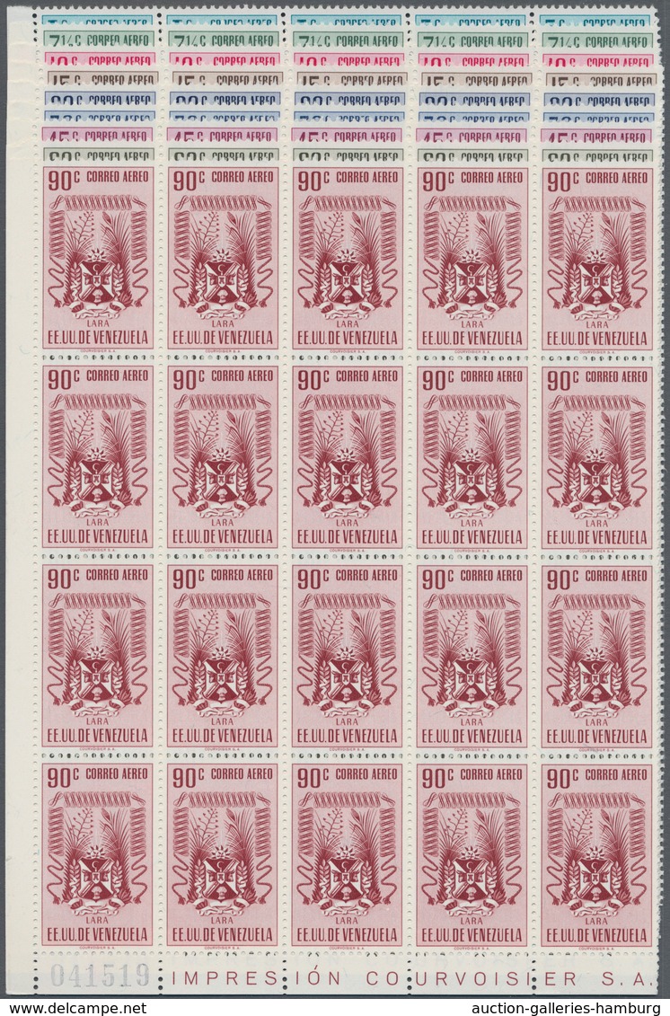 Venezuela: 1952, Coat Of Arms 'LARA‘ Airmail Stamps Complete Set Of Nine In Blocks Of 20 From Lower - Venezuela