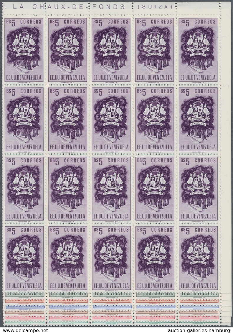 Venezuela: 1953, Coat Of Arms 'PORTUGUESA‘ Normal Stamps Complete Set Of Seven In Blocks Of 20 From - Venezuela