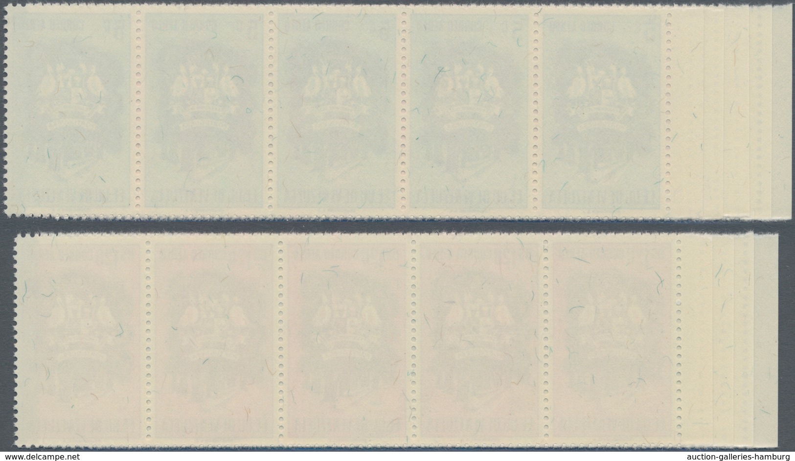 Venezuela: 1953, Coat Of Arms 'PORTUGUESA‘ Airmail Stamps Complete Set Of Nine In Horiz. Strips Of F - Venezuela