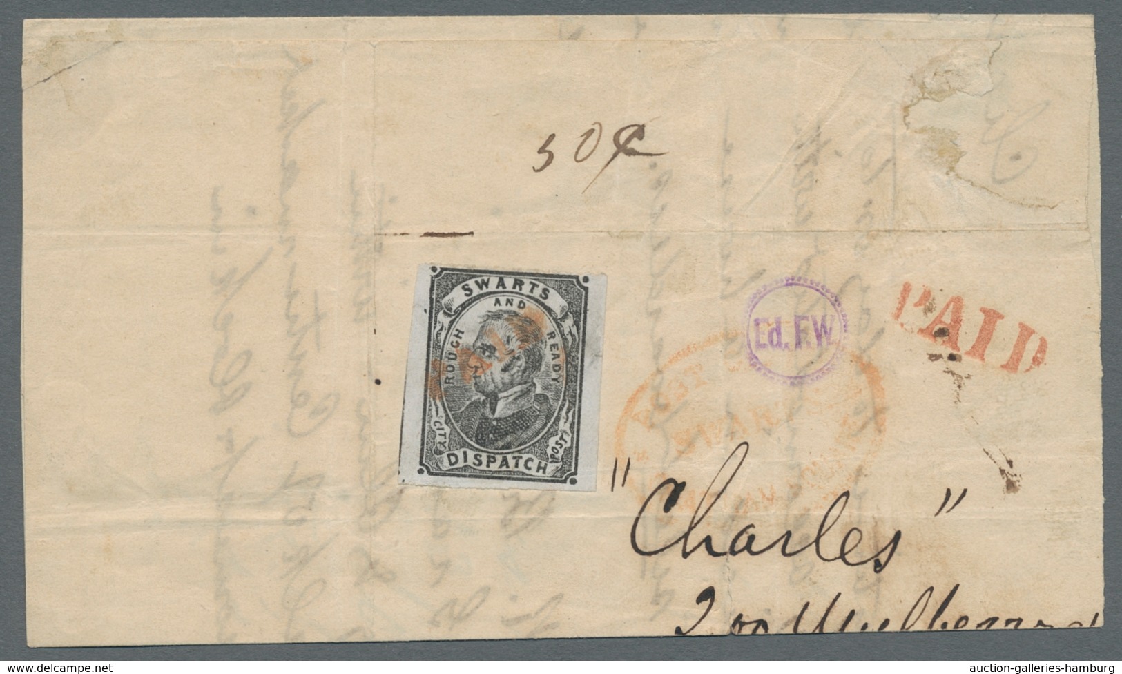 Vereinigte Staaten Von Amerika - Lokalausgaben + Carriers Stamps: 1853, "Swarts Dispatch" 2 C. Schwa - Locals & Carriers