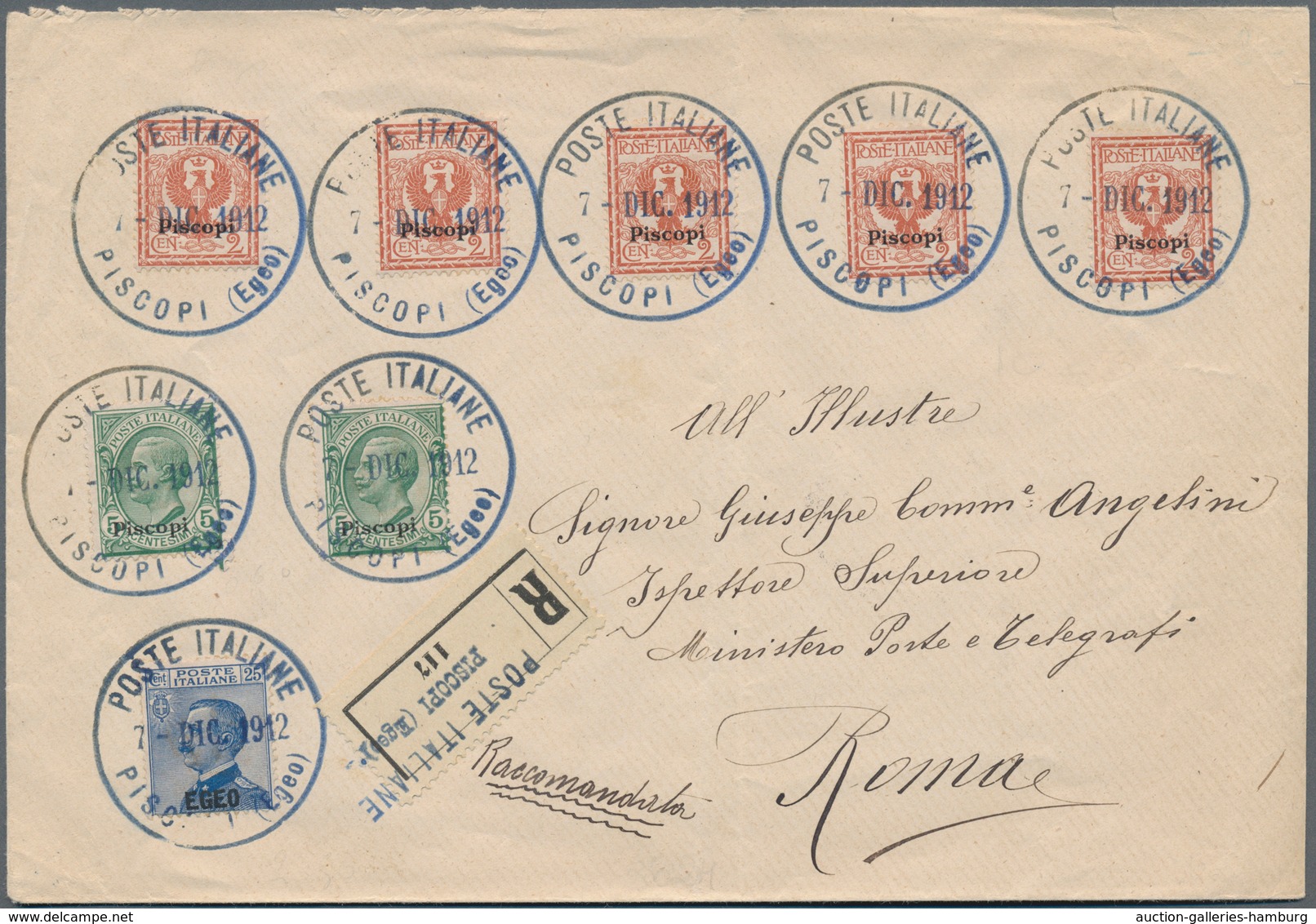 Ägäische Inseln: 1912, PISCOPI, 5 X 2 Cmi Orange Brown And 2 X 5 Cmi Green, Each With Ovp "Piscopi", - Egeo