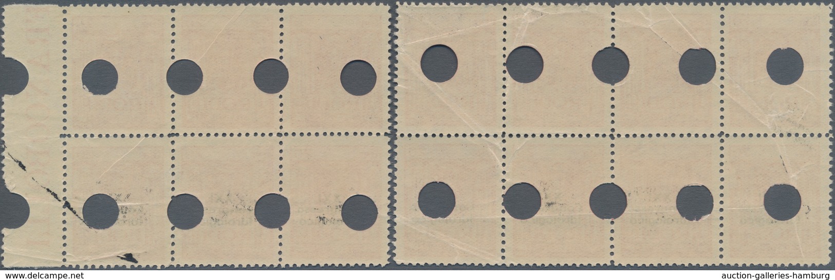 Ägäische Inseln: RHODOS: 1929, 20 C Red In Block Of 8 And Block Of 6, Lower Four And Three Stamps Wi - Ägäis