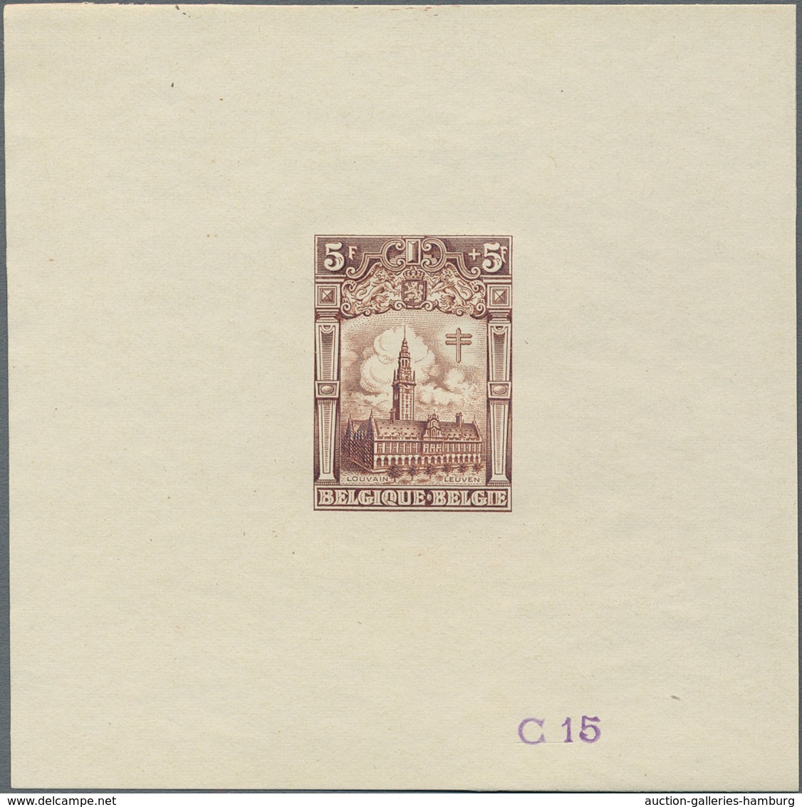 Belgien: 1928, Tuberculosis Fighting, 5fr.+5fr. "Leuven University", set of 20 epreuves in different