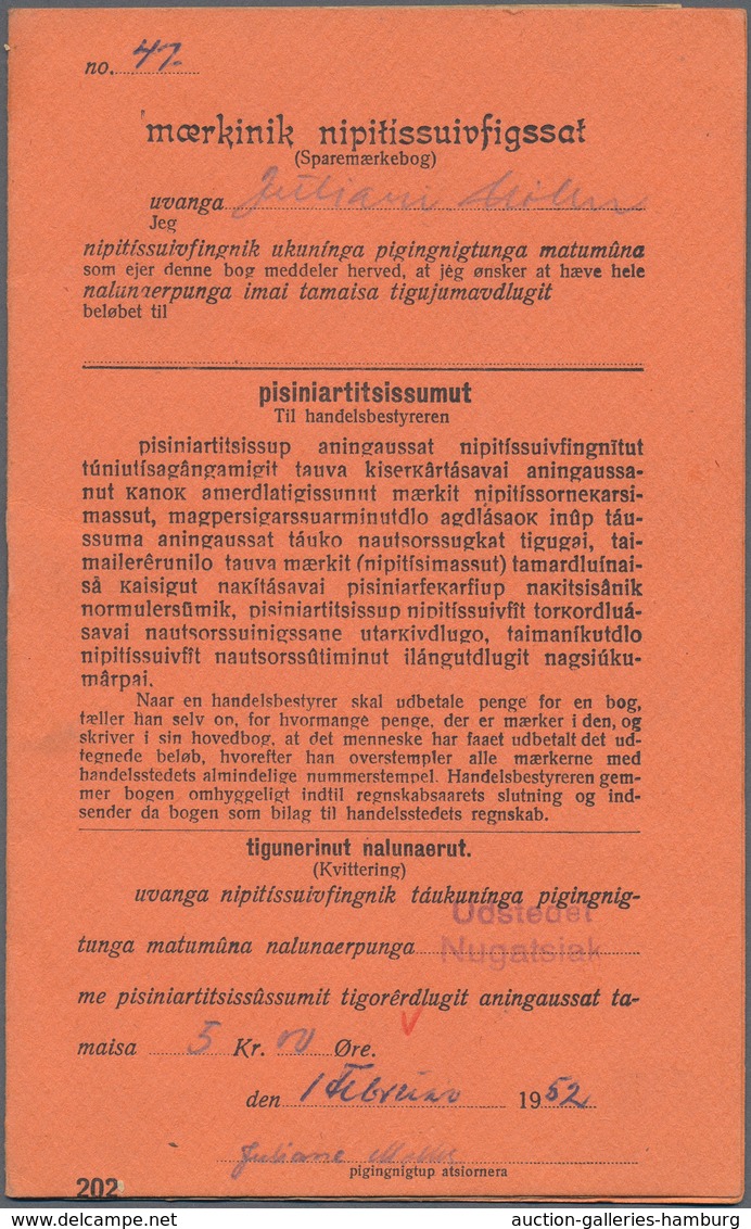 Dänemark - Grönland: 1952 Saving Stamps Booklet In Red-orange Containing 20 Large-numeral Postal Sav - Covers & Documents