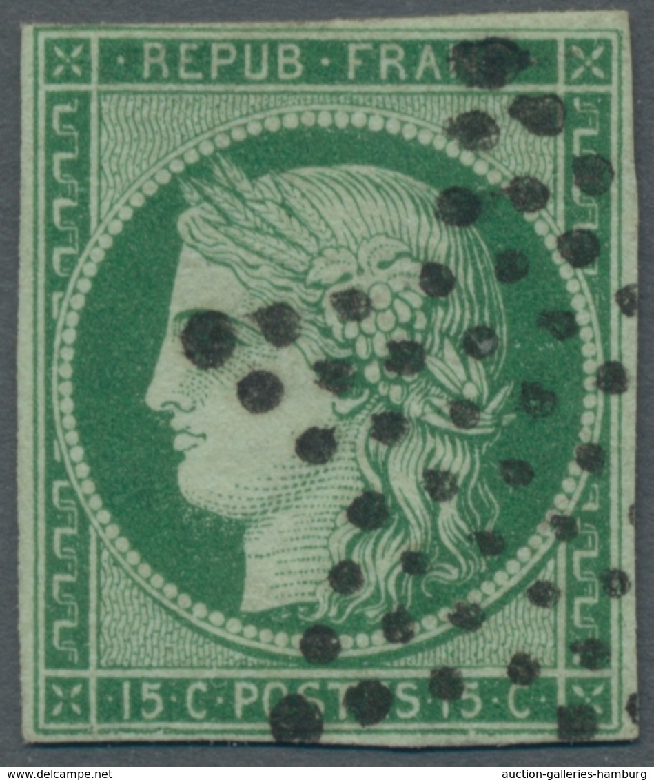 Frankreich: 1849, "Ceres" 15 Centimes Grün (eventuell B-Farbe) Vollrandig Geschnitten (oben Links Lu - Gebraucht