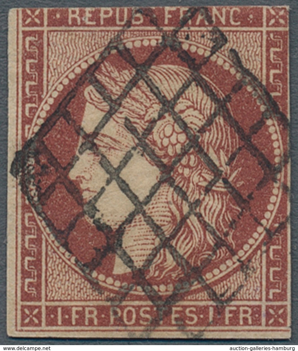 Frankreich: 1849, 1 Fr. Brown-carmine, Good Margins At Left And Right, Cut At Top, Used Grid Cancel, - Gebraucht