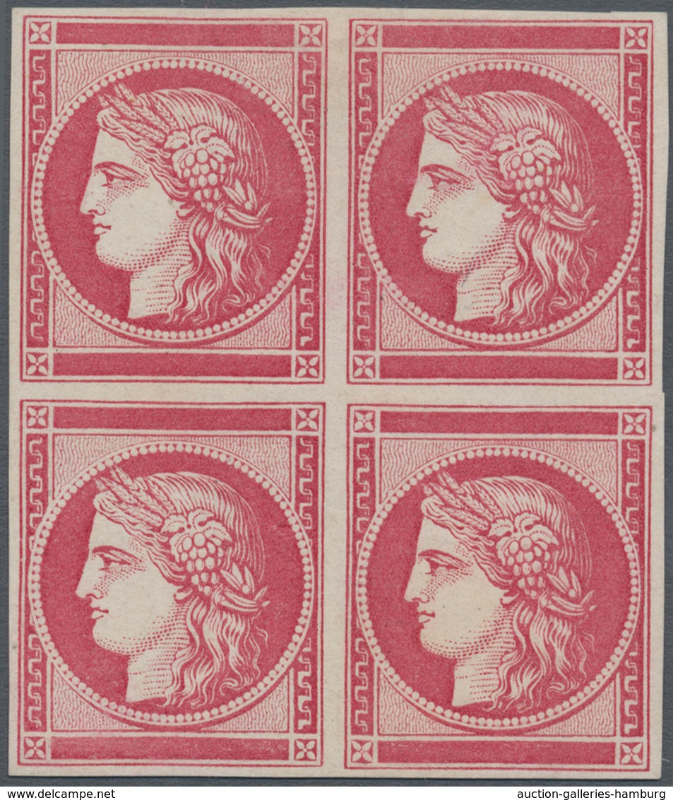 Frankreich: 1849/1850, Ceres, Imperforate Proof Block Of Four In Carmine, Without Inscriptions, Very - Gebraucht