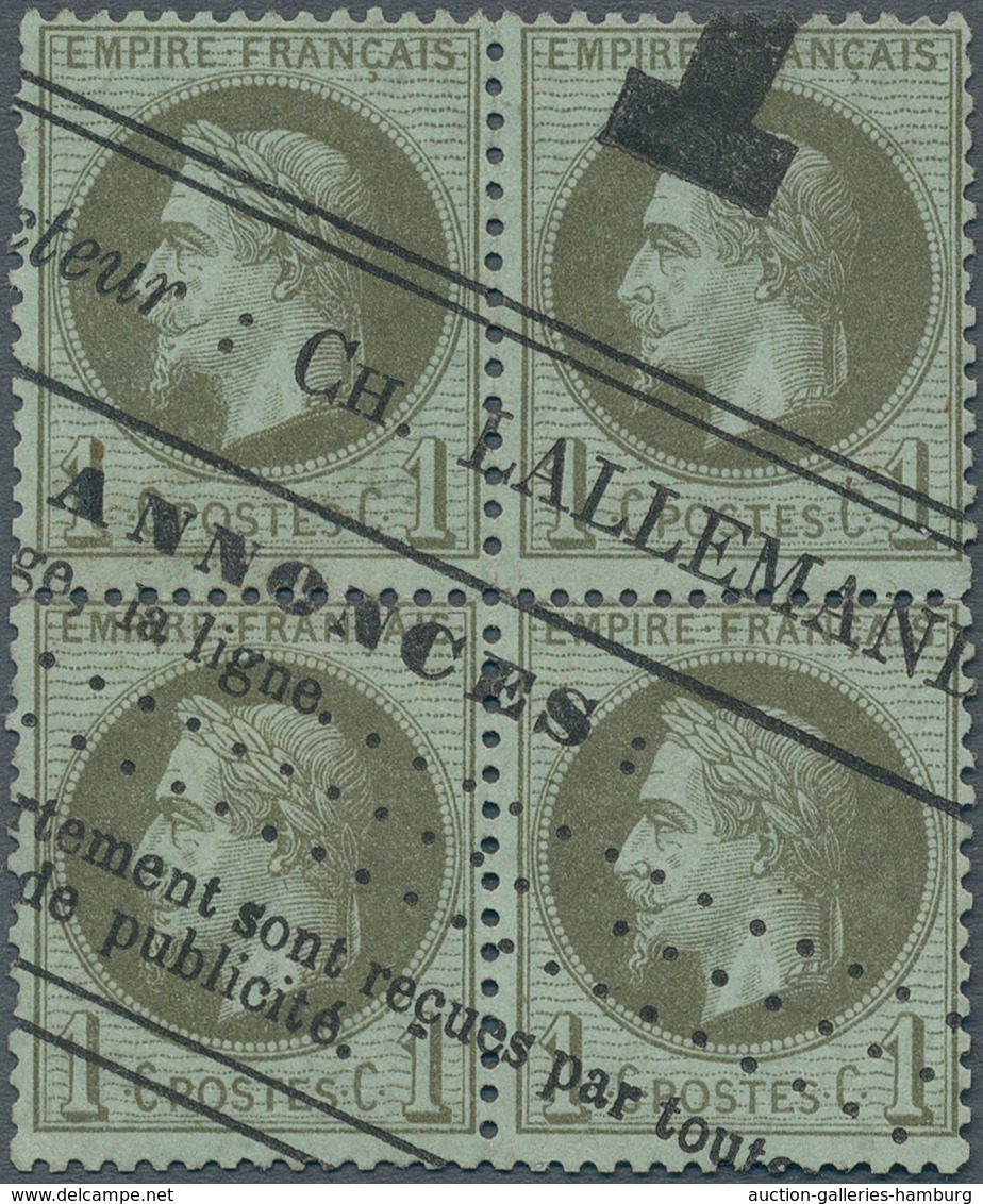 Frankreich: 1870, Napoleon Laure 1c. Olive On Bluish, Block Of Four With Newspaper Cancellation, Som - Gebraucht