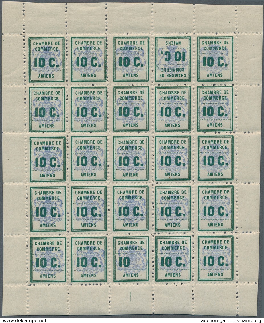 Frankreich: 1909, Amiens Chamber Of Commerce, 10c. Green/blue, Complete Sheet Of 25 Stamps Incl. Têt - Gebraucht