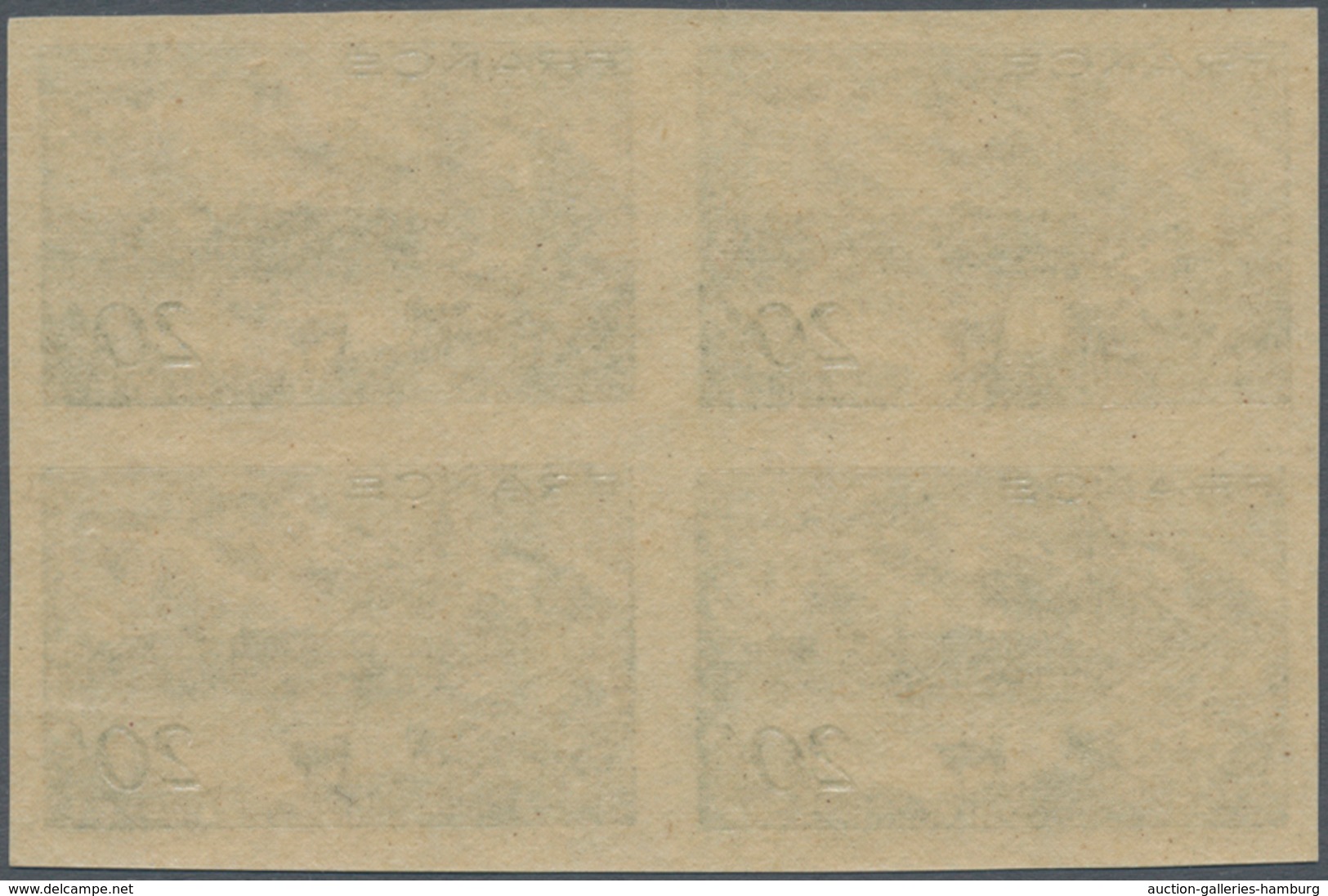 Frankreich: 1943, Definitives "Views", 20fr. Bluish Green, Imperforate Block Of Four, Mint Never Hin - Gebraucht
