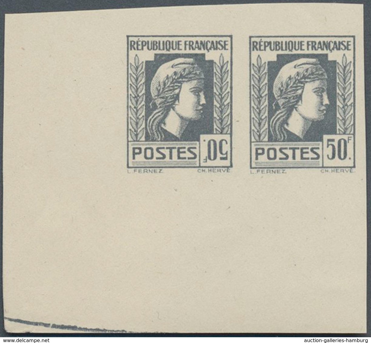 Frankreich: 1944, Definitives "Marianne", Not Issued, Imperforate Essay 50fr. Grey As Horizontal Pai - Used Stamps